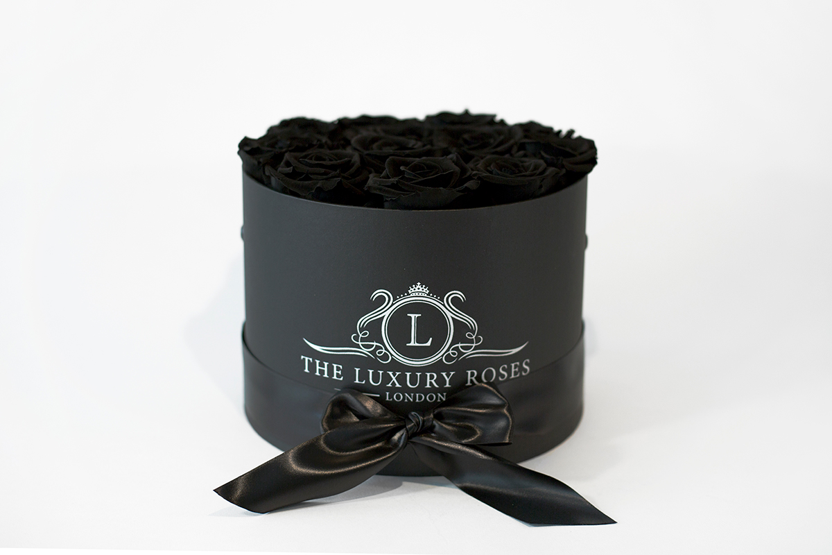 12blackrosesblackcylbox Preserved Rose Arrangements & Delivery
