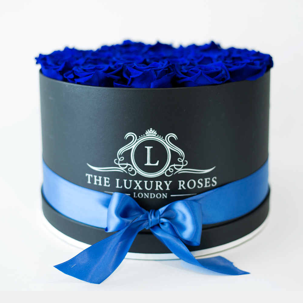 12bluerosesinblackmediumcylinder1000x1000 Preserved Rose